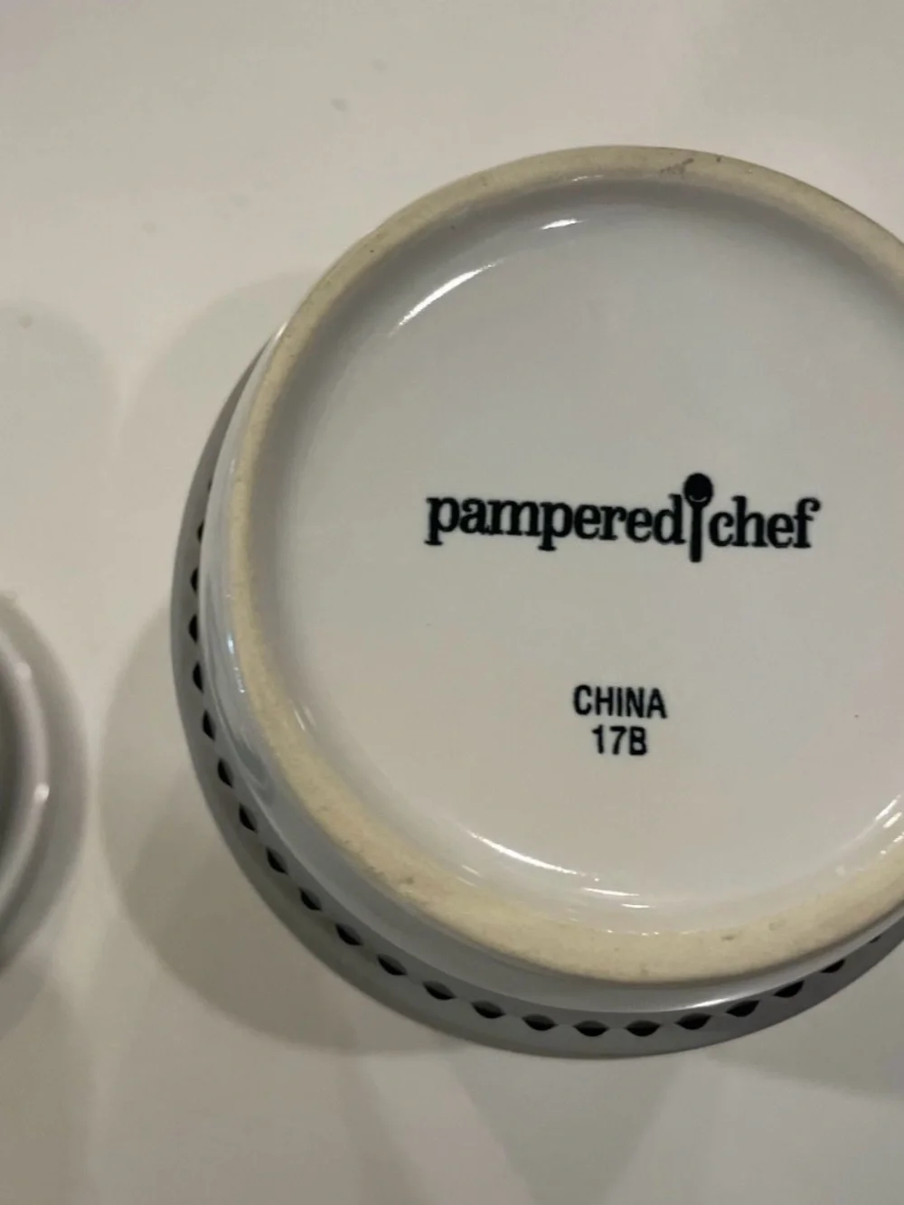 Pampered Chef White Ceramic Cup with Logo and Lid